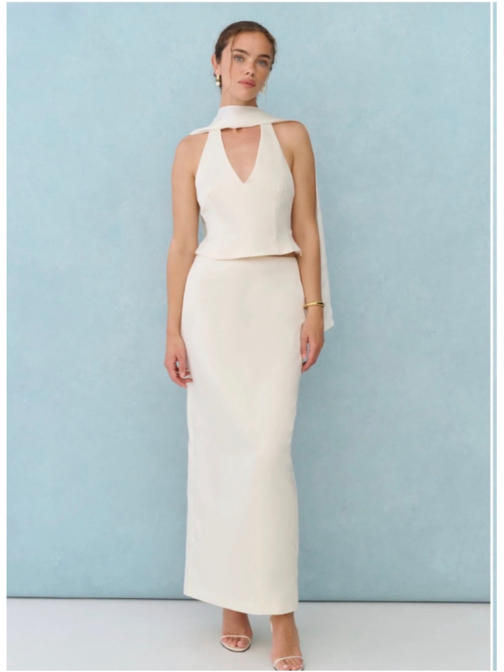 Women's Few Moda Ivory Halter Neck Maxi Skirt Set Size 4